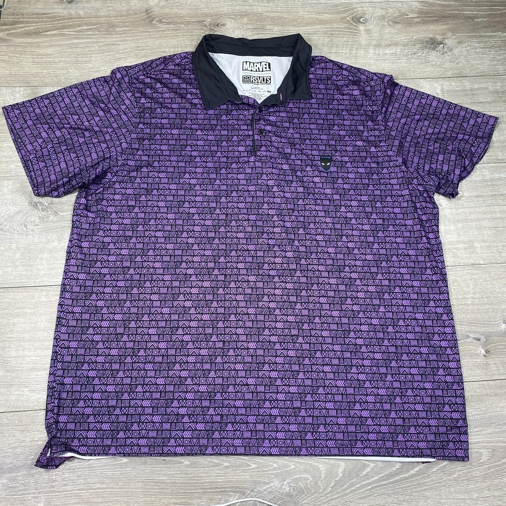 Marvel Polo Shirt Mens 4XL Purple Geometric Black‎ Panther Big & Tall Polyester